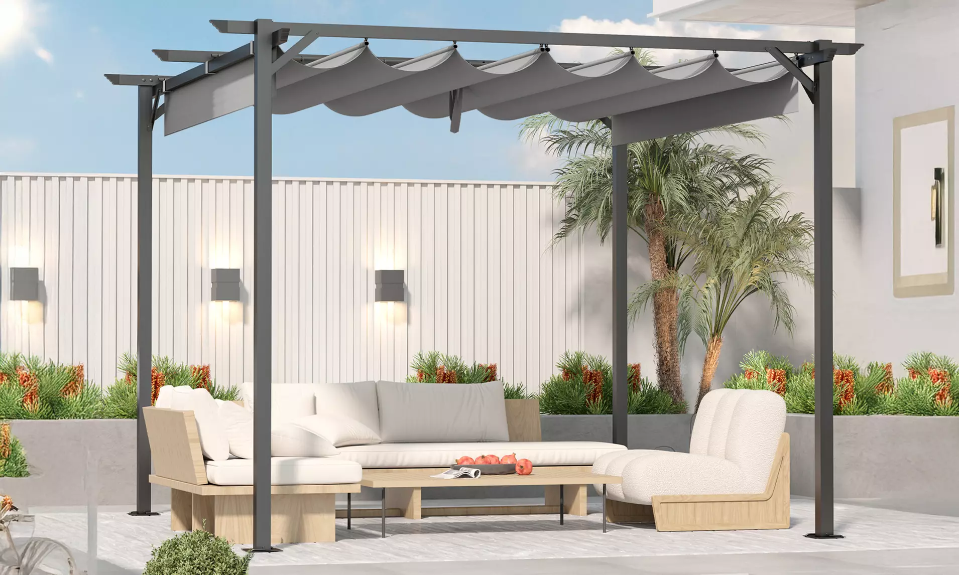 Pergola with Retractable Sun Shade Canopy