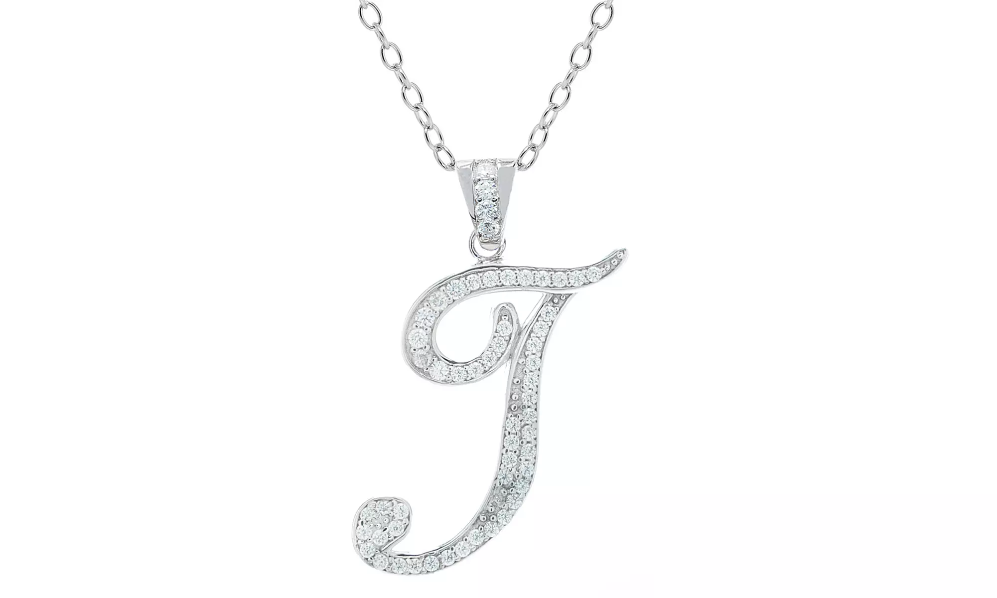 Script Initial Pendant Necklaces in Sterling Silver