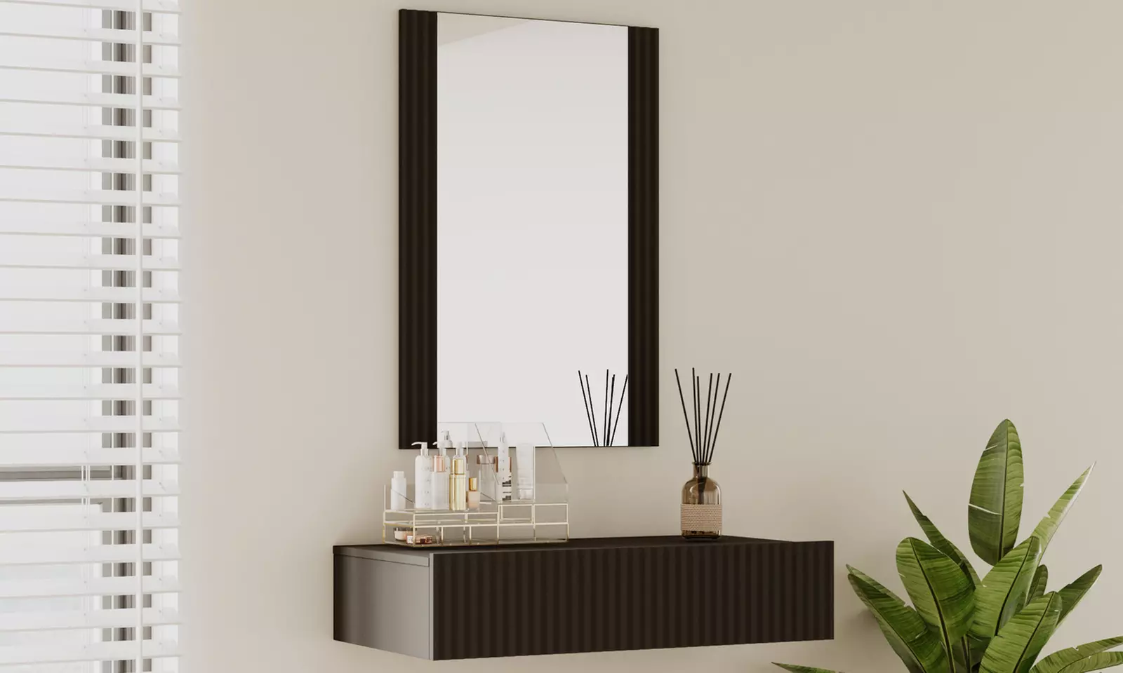 Tocador acanalado con cajón y espejo