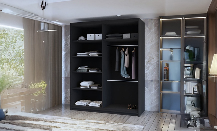 Image 2: Lima Modern Sliding Door Wardrobe with Mirror and Adjustable Shelves