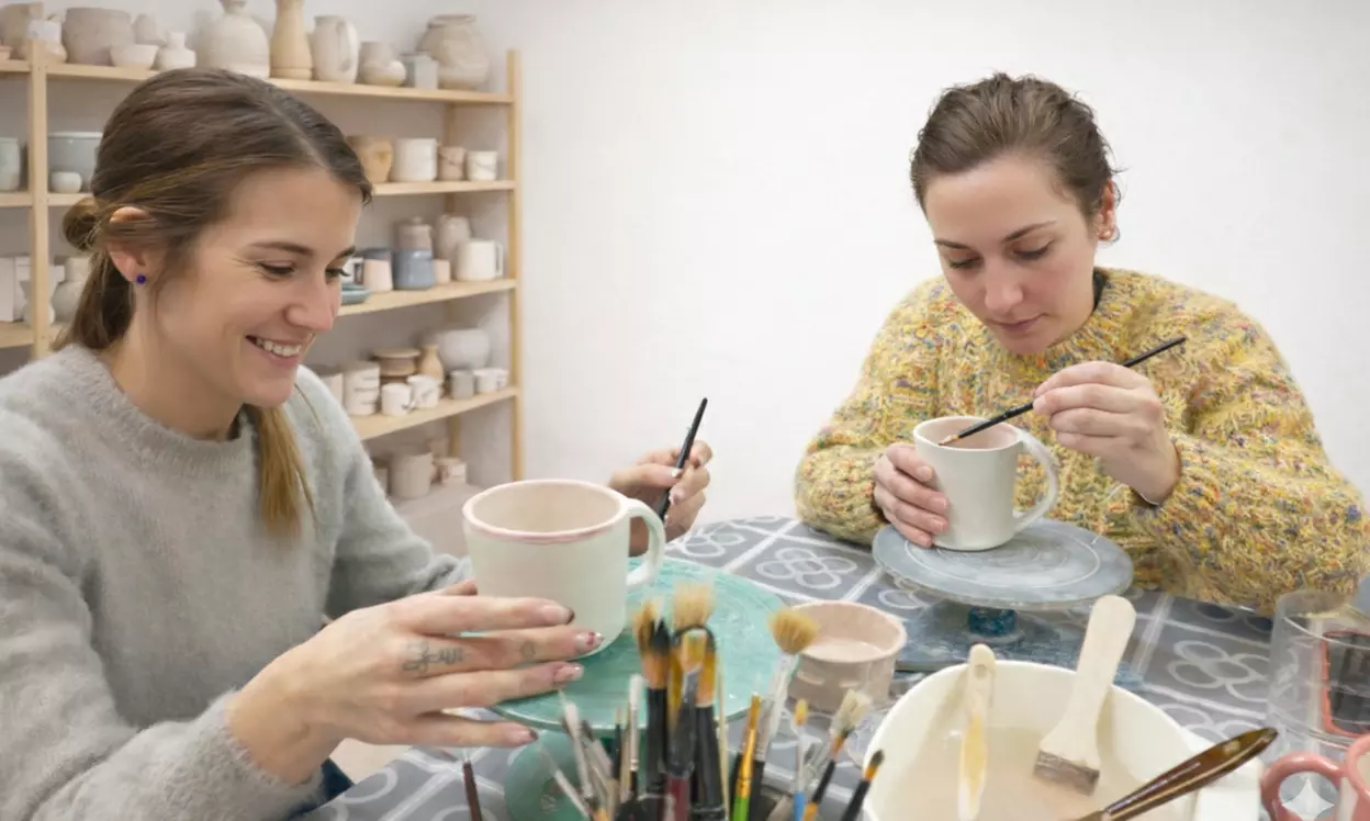 ¡Taller de pintura en cerámica con bebidas para 1 o 2 personas!
