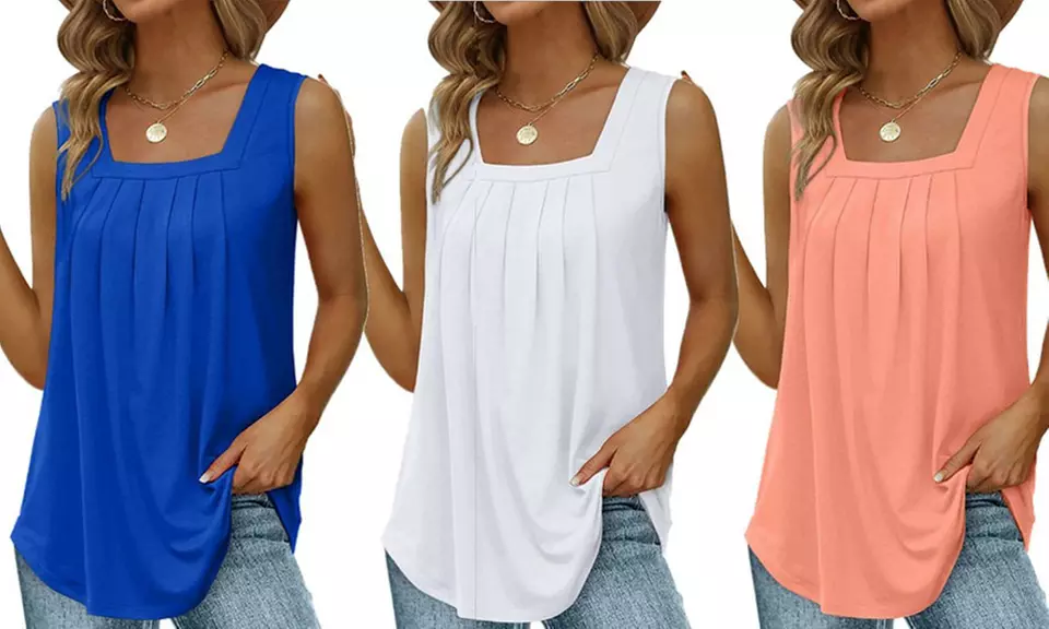 3 Pack Women's Essential Square Neck Tank Tops S-3X