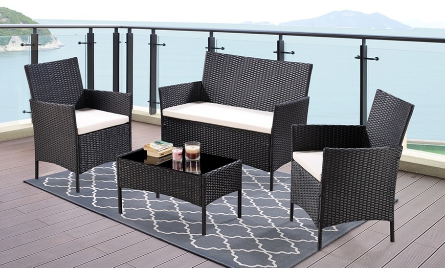 Image 9: 4-Piece Rattan-Effect Lounge Set