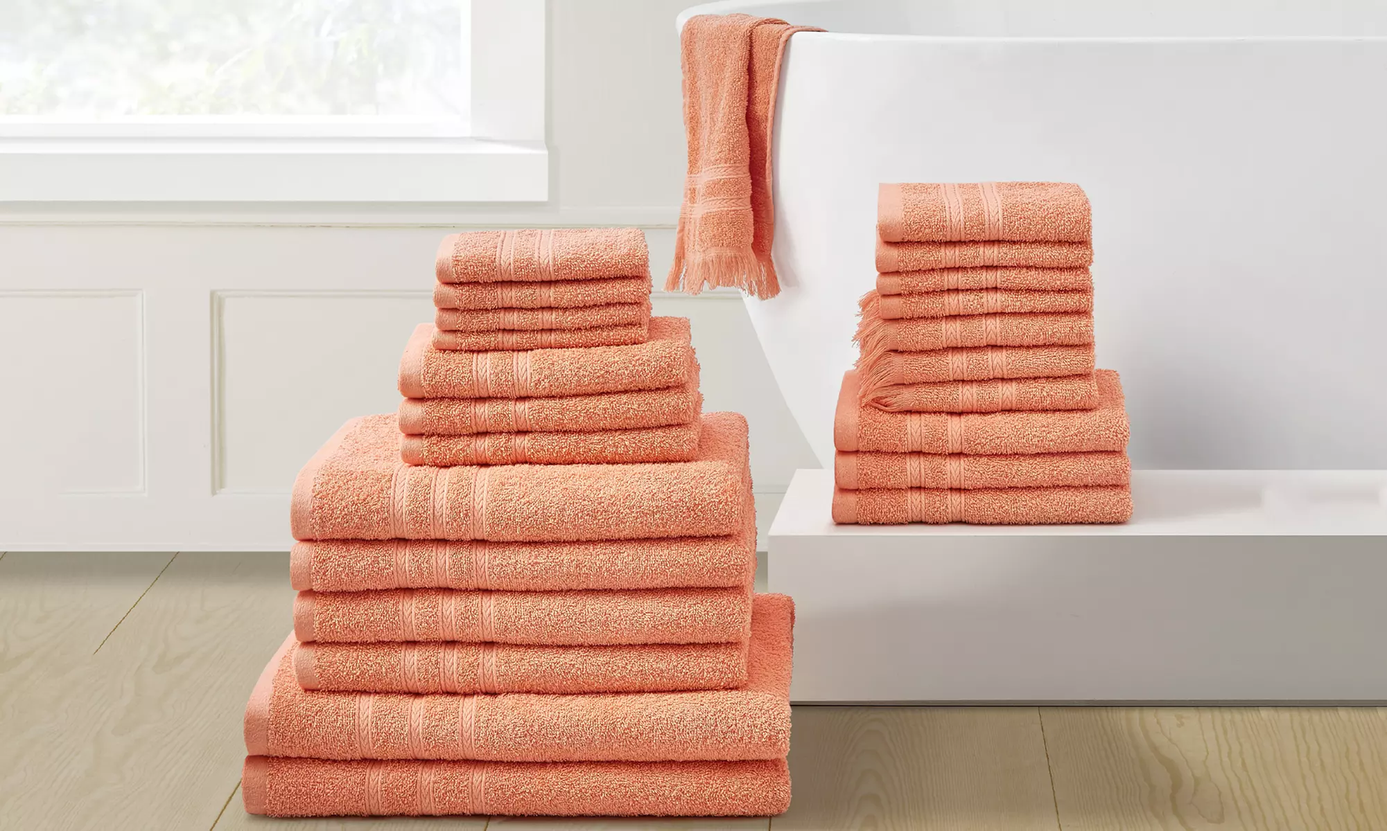 100% Cotton Terry Loop Towel with Herringbone Dobby Design 24-Piece Set - Primary Image
