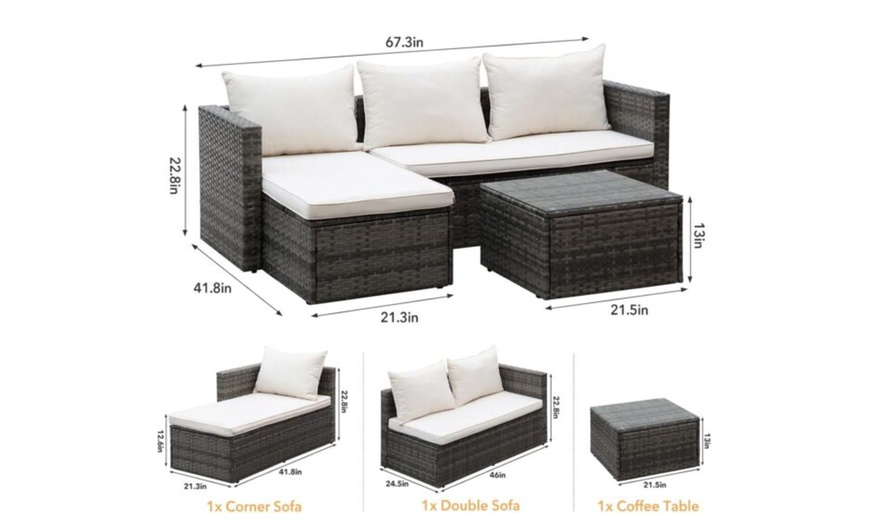 Image 3: L-Shape Three-Piece Rattan Garden Furniture Set 