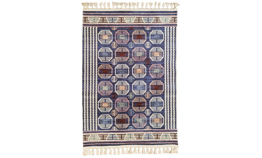 Image 5: Rechteckiger Teppich mit geometrischem Muster und Fransen