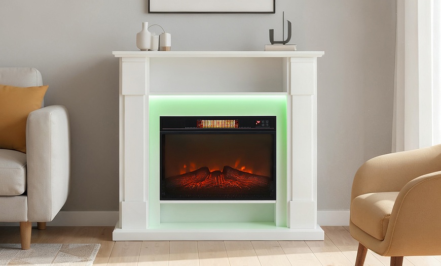 Image 3: HomCom 1800W Inset Electric Fireplace with RGB LED Lights
