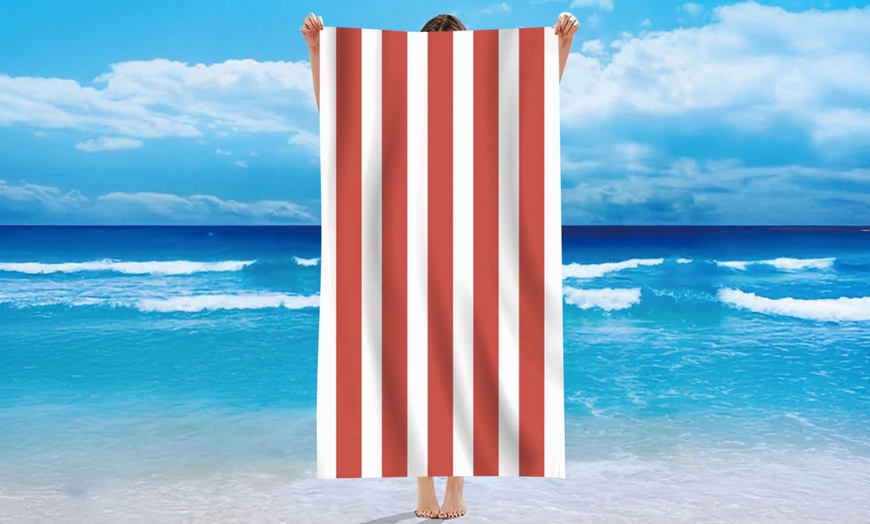 Image 6: Single Jersey Striped Summer Beach or Bath Towel