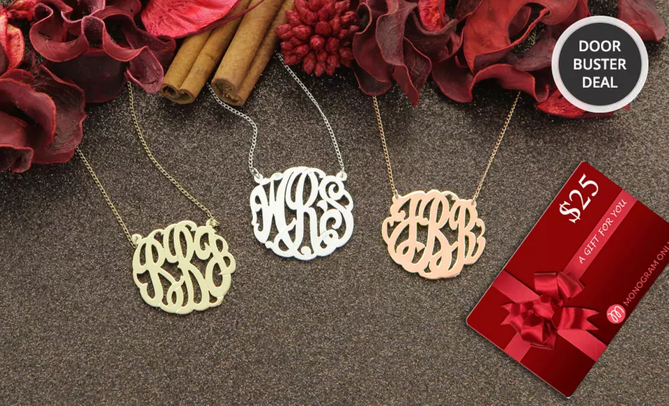 Personalized Monogram﻿ Necklace and Free $25 Gift Card from Monogram Online. Multiple Styles from $39.99–$49.99. - Primary Image