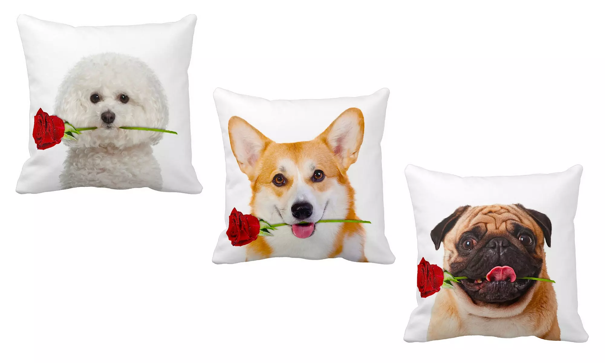 Dog With Rose Decor Pillow; Multiple Breeds Available - Primary Image