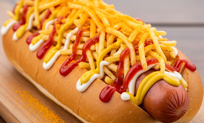 Image 1: Menú de hot dogs XXL tradicionales con bebida para 2 o 4 personas