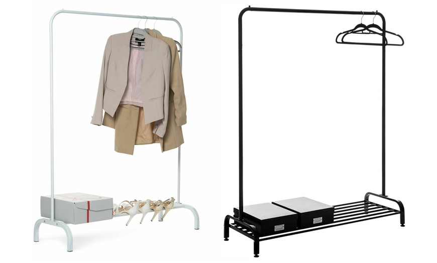 Image 1: Black or White Clothes Rail With Shoe Storage Rack