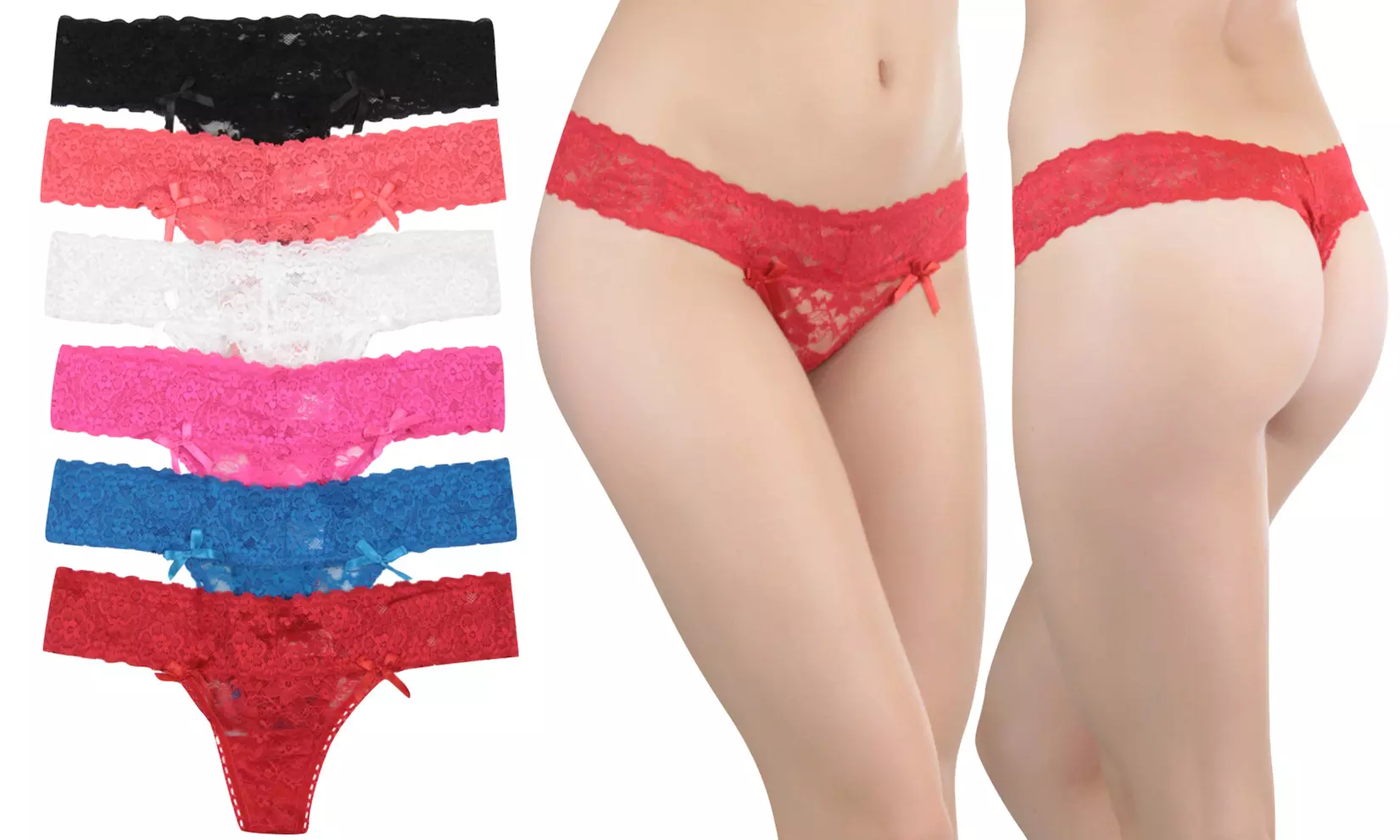Women's Wide-Waistband Lace Thong Panties (6-Pack) - Primary Image