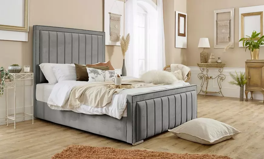 Image 3: Plush Santorini Paneled Bed Frame