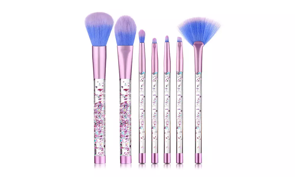 7-tlgs. Regenbogen Glitter Make-up Bürsten Set - Second Medium