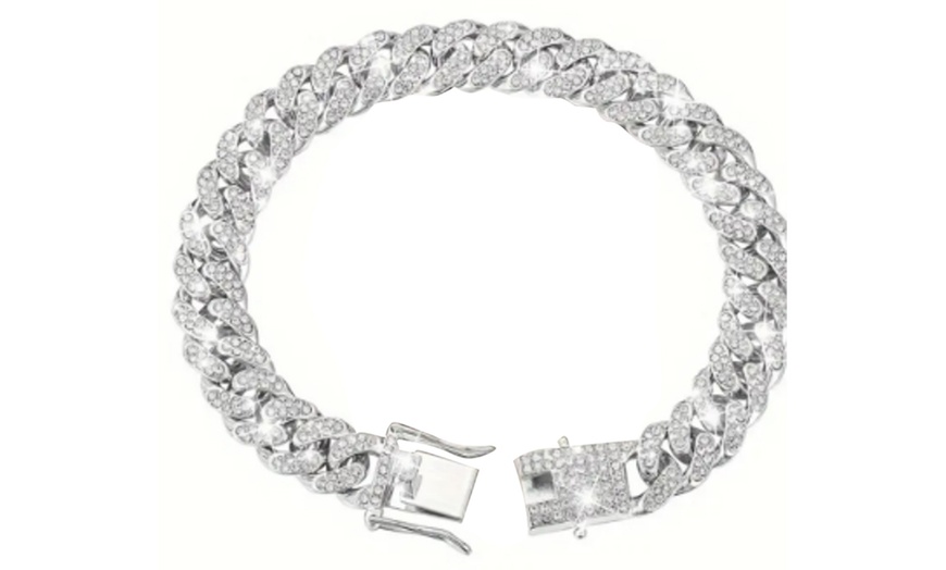 Image 6: Premium Cuban Link Dog Collar; Rhinestone Design