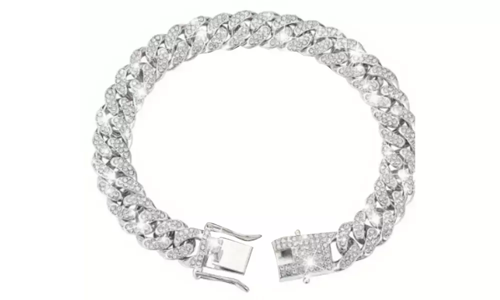 Premium Cuban Link Dog Collar; Rhinestone Design