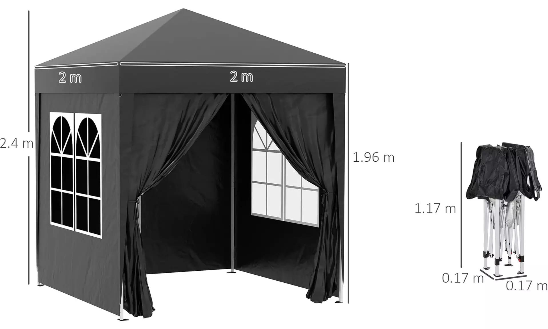 Outsunny Pop-Up Gazebo 2m x 2m with Side Panels in Blue, Black, Green