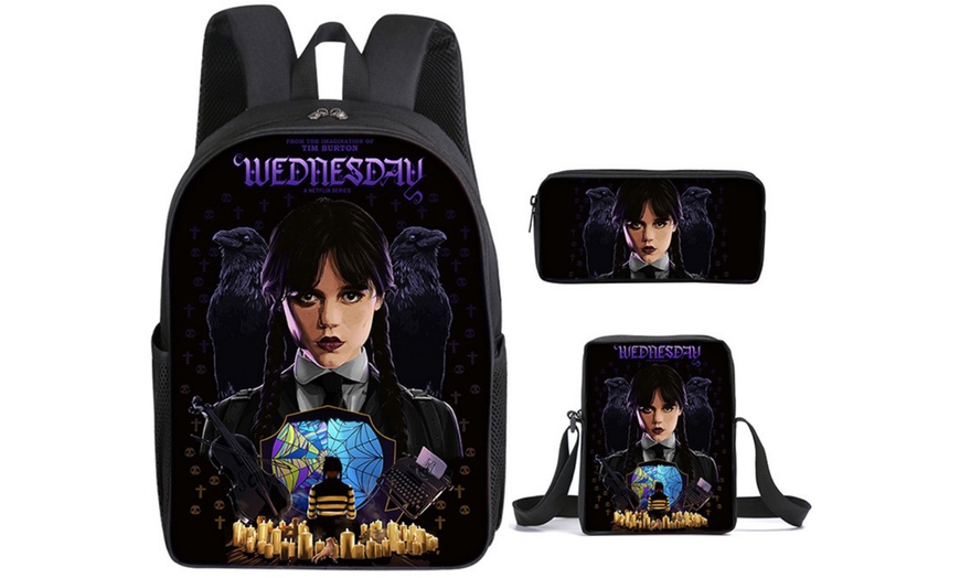 Image 6: 3-Piece Wednesday Adams-Inspired Backpack Set 