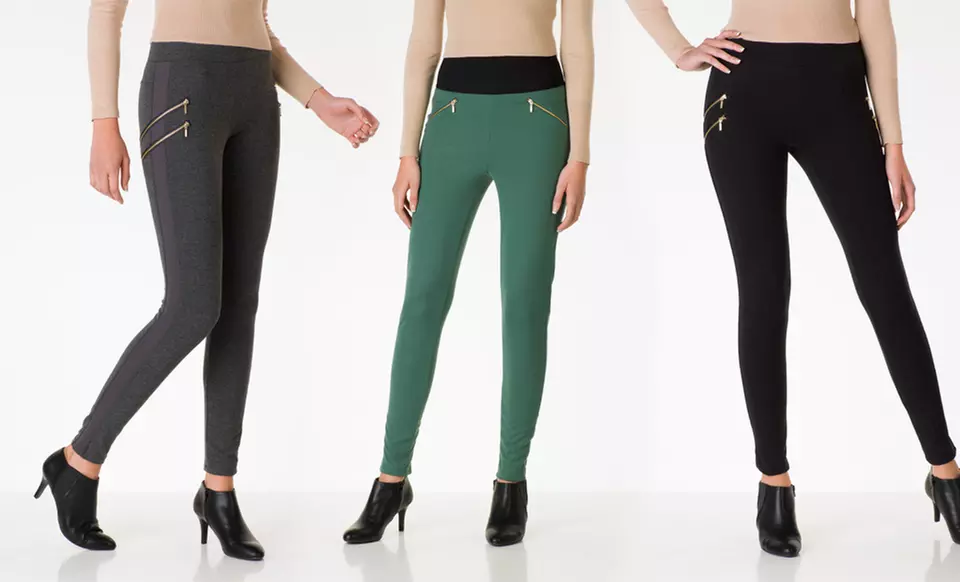 Poof Apparel Ponti or Double-Zipper Leggings. Multiple Styles Available. Free Shipping and Returns. - Primary Image