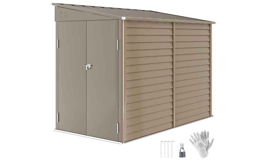 Image 2: Outsunny Galvanised Metal Garden Shed with Foundation Kit 5ft x 9ft 