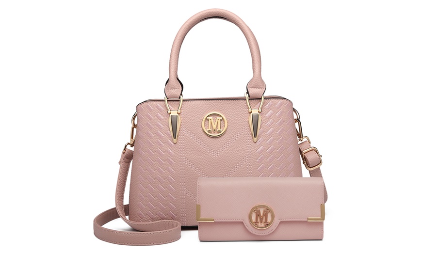 Image 14: PU Leather Texture Design Women's Handbag and Purse Set