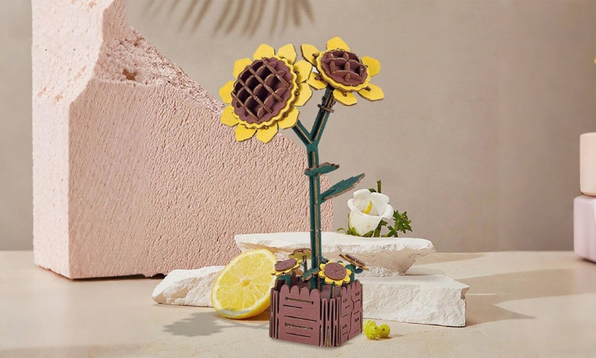 Image 5: LEGO Inspired 3D Wooden Flower Puzzle Set