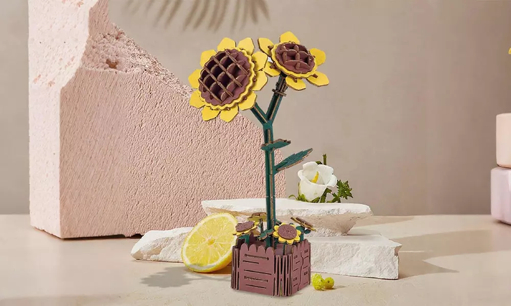 LEGO Inspired 3D Wooden Flower Puzzle Set