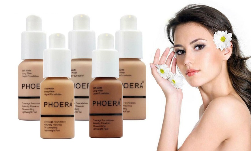 Image 1: Phoera Foundation Makeup Full Coverage Liquid Base Brighten Long Lasting Shade