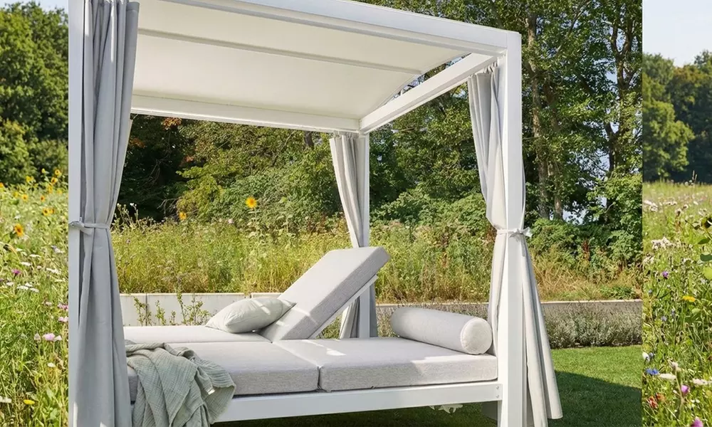Home Deluxe Sonnenliege Lyon, 208x188 cm, in weiß/grau für den Außenbereich