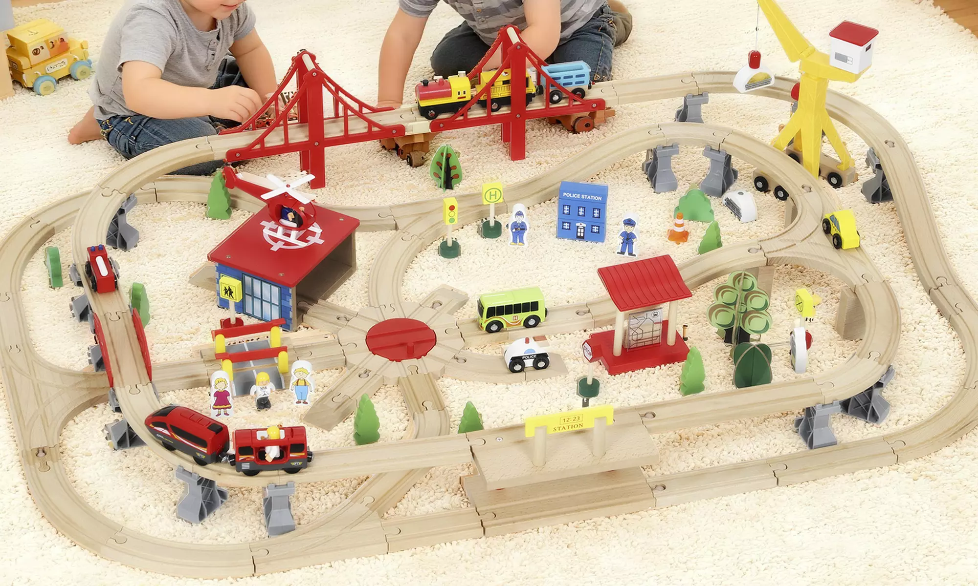 AIYAPLAY Wooden Train Set, Mine-Themed or with Crane