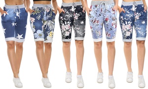 Women's Double-Layer Cotton-Rich Printed 3/4 Jogging Trousers