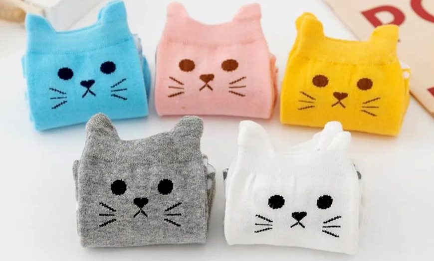Image 3: Five Pairs of Women's Cartoon Kitty Socks