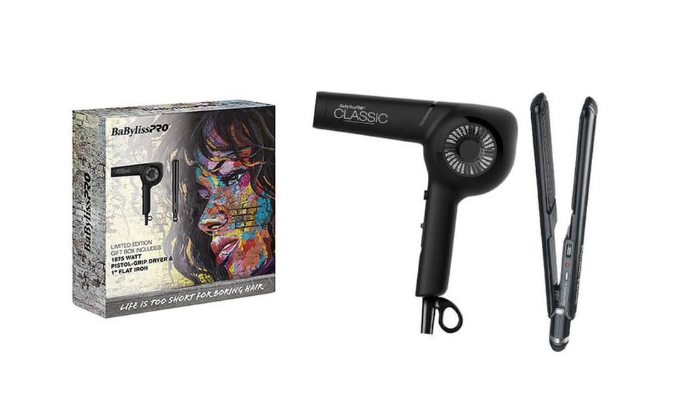 BabylissPRO Pistol-Grip Hair Dryer & 1" Flat Iron - Styling Holiday Gift Set
