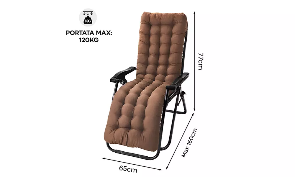 Chaise pliante avec coussin et dossier inclinable