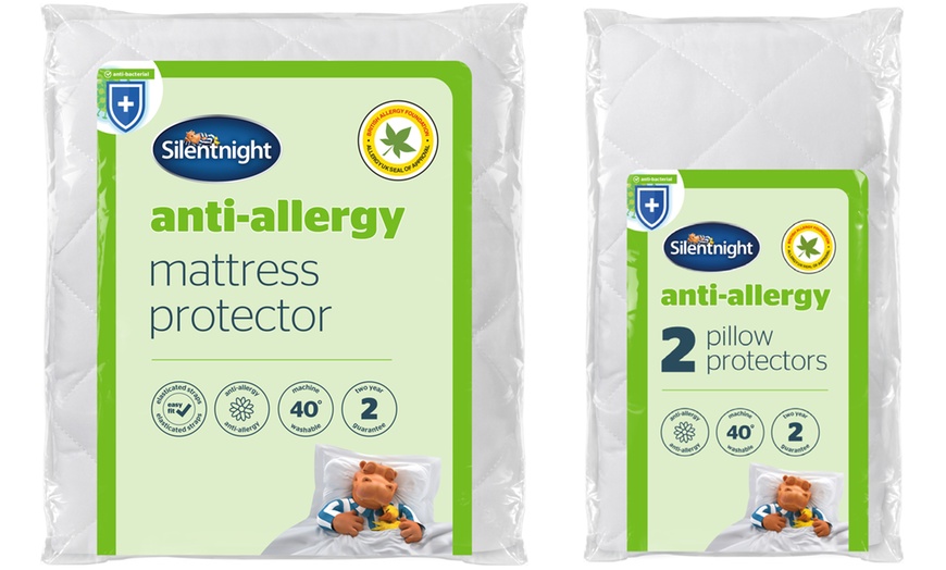 Image 1: Silentnight Anti-Allergy Mattress Protector with Two Pillow Protectors