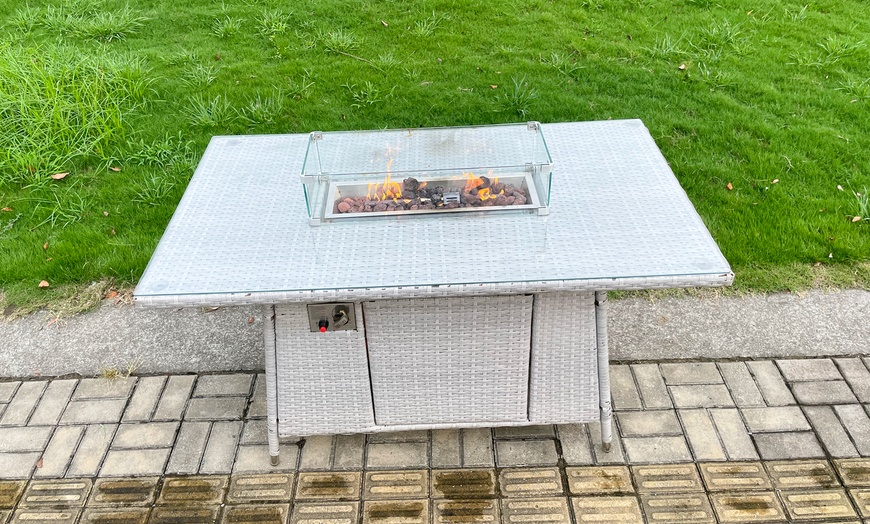 Image 4: Rattan Effect Garden Fire Pit Furniture Set