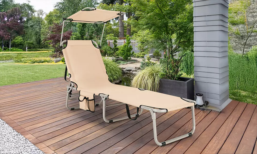 Costway Foldable Lounge Chair Outdoor Adjustable Beach Patio Pool Recliner - Primary Image