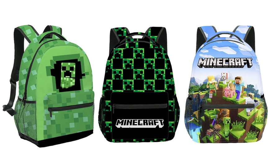 Image 1: Minecraft-Inspired Graphic Print Backpack 