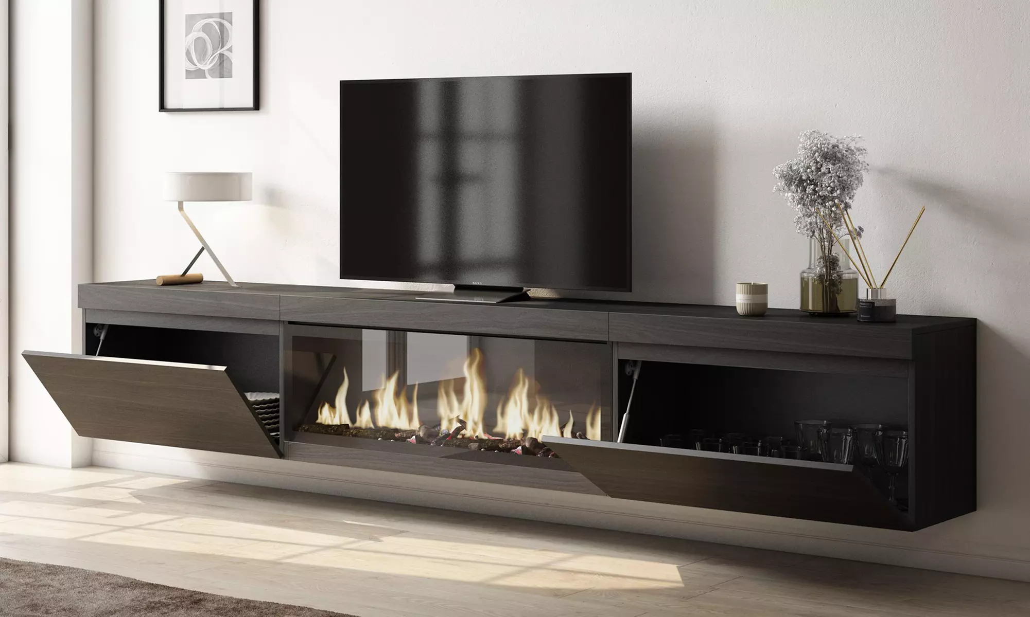 Meuble TV suspendu avec grande capacité de rangement