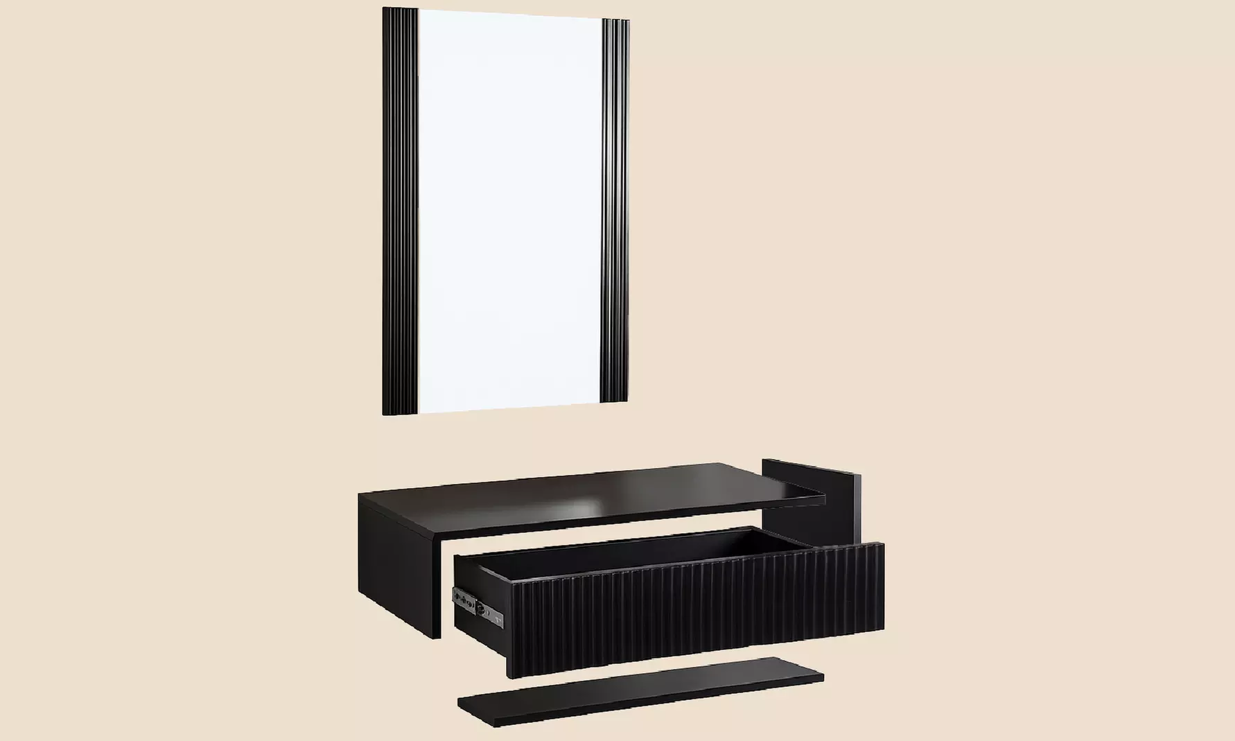 Tocador acanalado con cajón y espejo