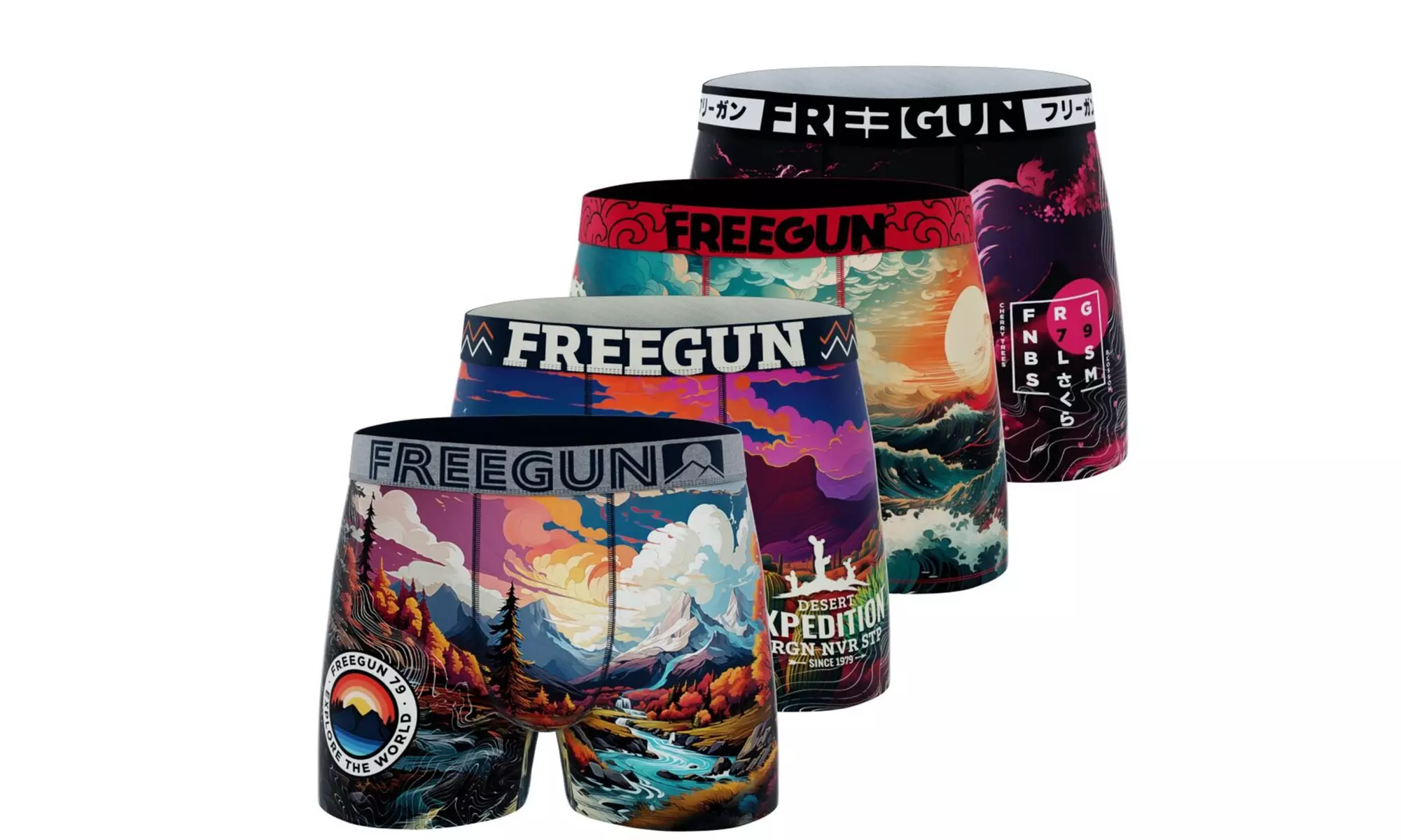 Lot de 4 boxers microfibre FREEGUN divers univers pour homme