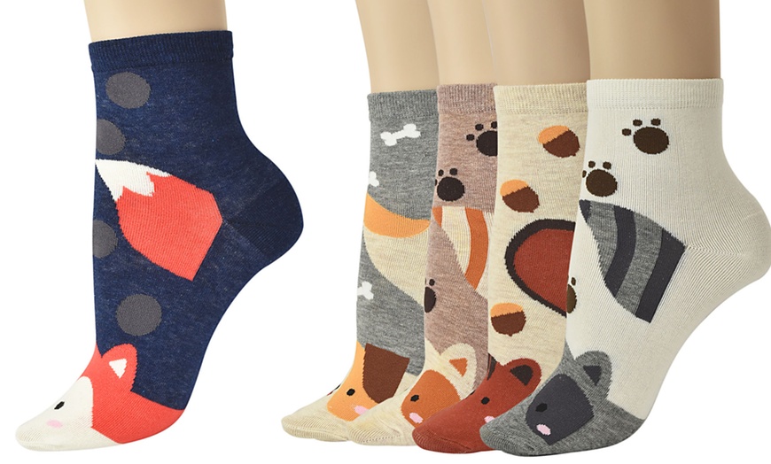 Image 1: Animal Face Socks Five-Pack