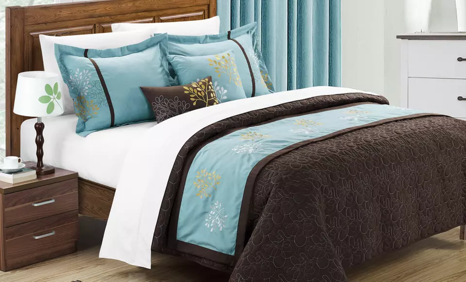 Six-Piece Embroidered Coverlet Set. Multiple Colors Available in King and Queen Sizes. Free Returns. - Primary Image