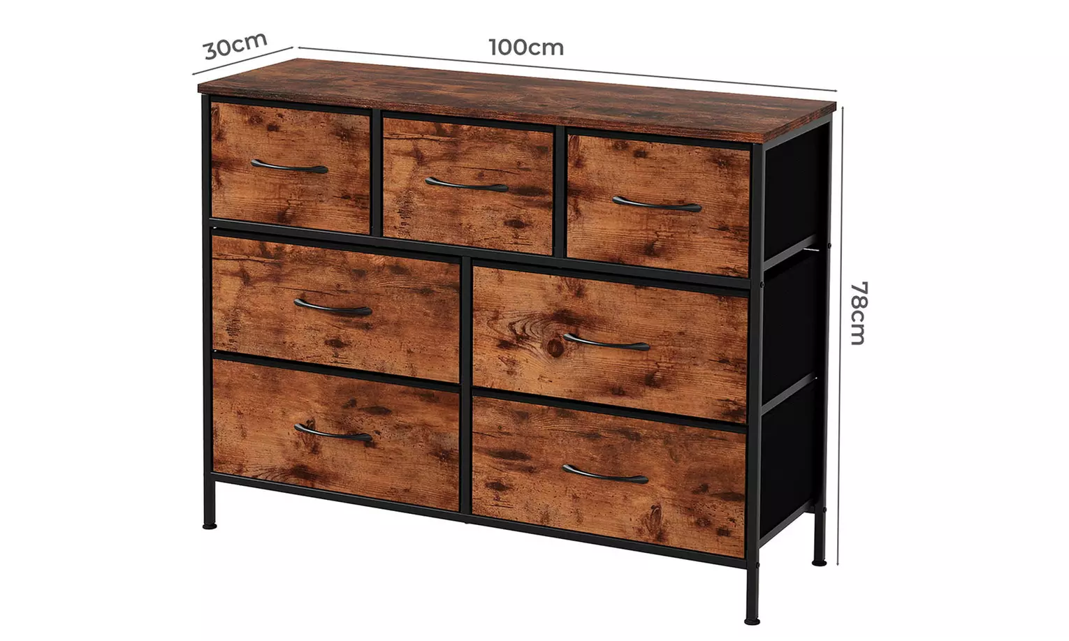 Fabric Chest of Drawers Collection - Rustic Wood & Grey Storage Units