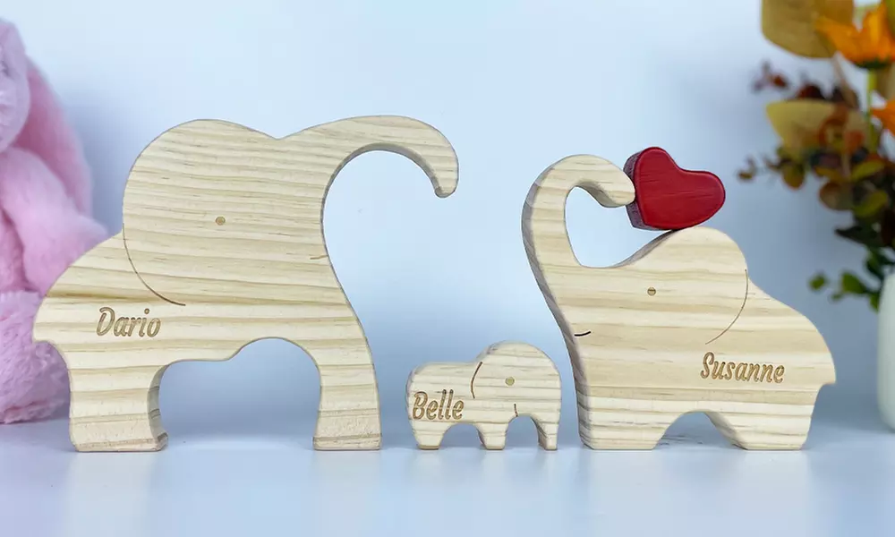 Elefanten-Familien-Puzzle aus Holz opt. mit Namensgravur