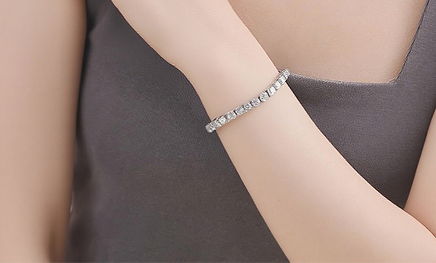 Image 3: Two-Piece Cubic Zircon Tennis Bracelet
