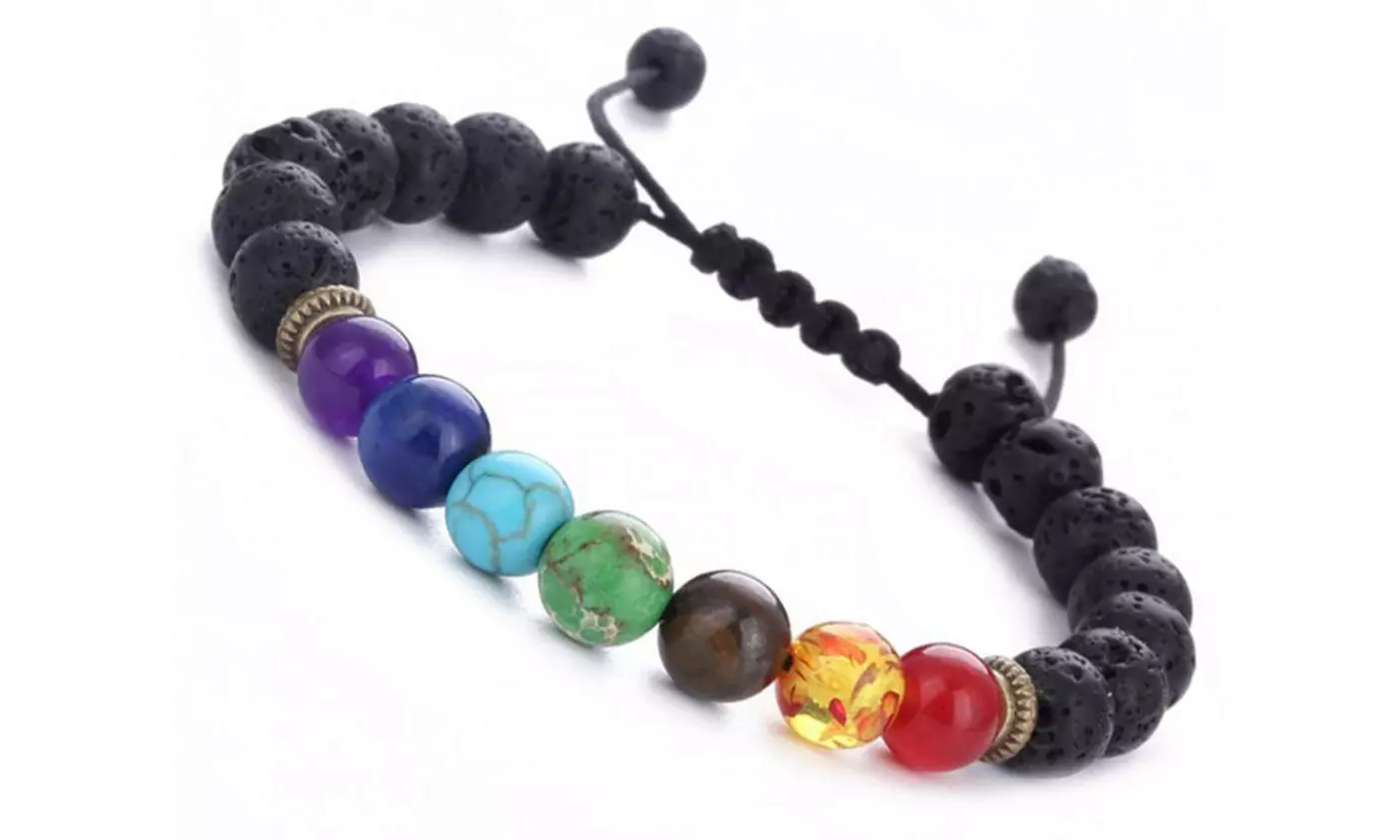 Adjustable 7 Chakra Healing Lava Stone Bead Bracelet and diffuser - Primary Image