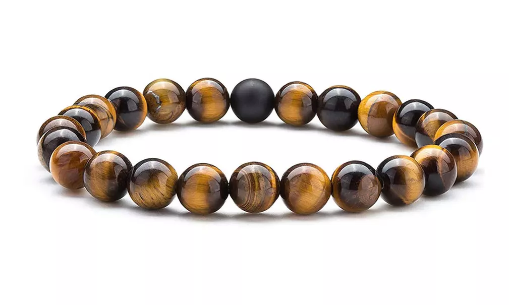 Handmade 8MM Natural Stone Prayer Beads Tiger Eye Bracelet for Men Women