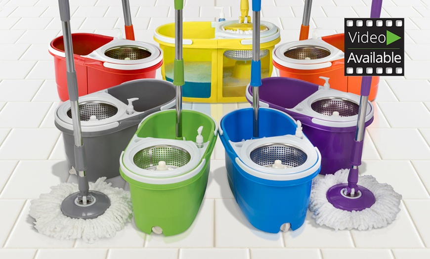 Image 1: Dual Spin Mop with Heads and Bucket